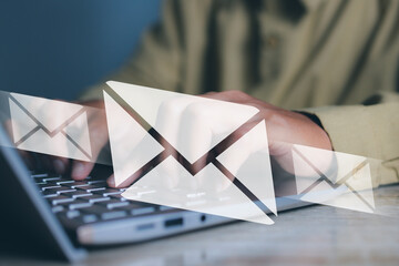 Businessman using computer typing send email business contact and communication