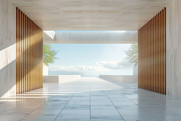 White Building on a blue sky backdrop.Modern concrete architecture.
