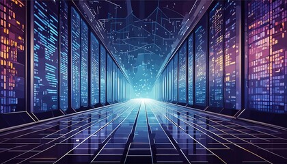 Obraz premium Futuristic Data Center with Digital Interfaces