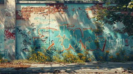 Urban graffiti on grunge front wall