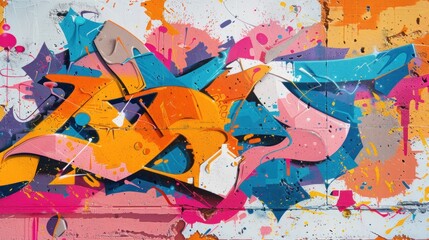 Abstract graffiti paintings on concrete wall