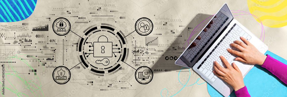 Poster data security concept with person using a laptop computer