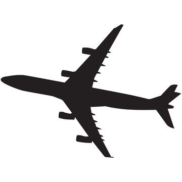 A silhouette of a four-engine jet airliner