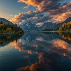 Fototapeta premium a picture of a lake with a palm tree and clouds in the background.