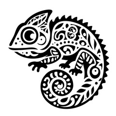 black and white chamelon tattoo on white background