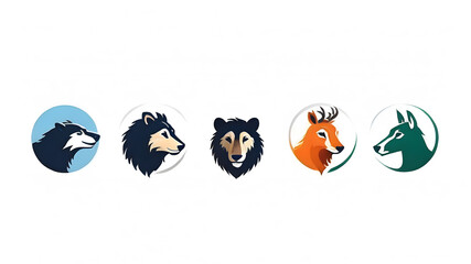 Obraz premium Many animals together themed logo icon symbol emblem on the white background Generative AI