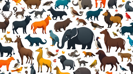 Obraz premium Many animals together themed logo icon symbol emblem on the white background Generative AI