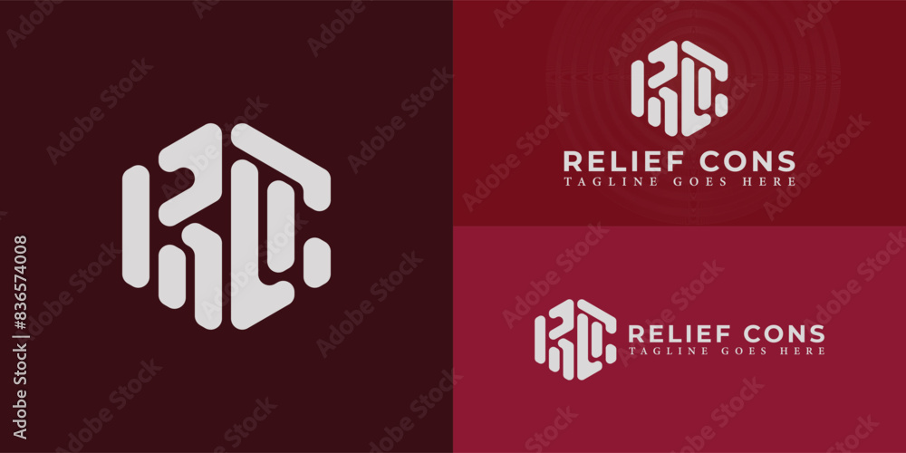 Poster abstract initial hexagon letters re or er logo in silver-white color isolated on multiple background