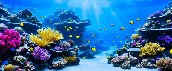 Underwater World: A serene underwater scene with colorful coral reefs and exotic fish
