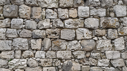 Fototapeta premium Ancient stone wall from an 18th-century castle or fortress, cracked bricks in close-up, featuring weathered