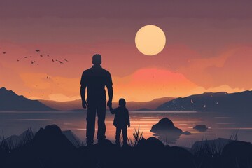 Vector art illustration for father's day , single father 