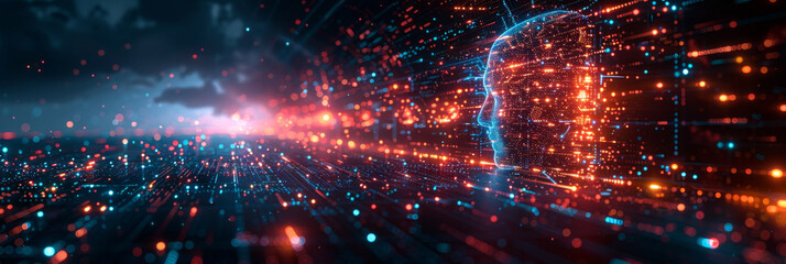Obraz premium Digital background for tech, AI, neural networks, data, audio, graphics