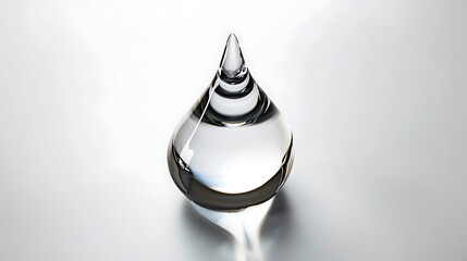 Pristine oil drop, clear and reflective, set against a white backdrop.