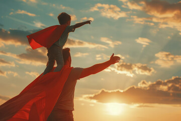 Father and son dressed up a wearing superhero masks. Father's dad image