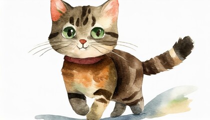 Cute happy kitten - watercolor illustration