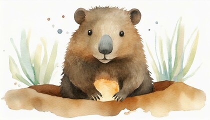 Cute groundhog - watercolor illustration