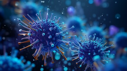 Detailed, highresolution texture of menacing virus particles under microscope on a virus concept background.