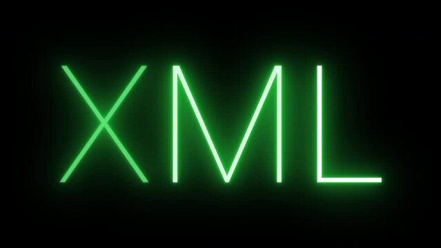 Flickering neon sign glowing XML text animated black background