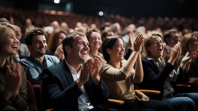 Happy audience clapping enjoying performance live show entertainment - Powered by Adobe