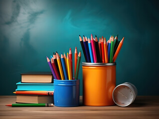Fototapeta premium Luxurious Colored pencils for school on black background