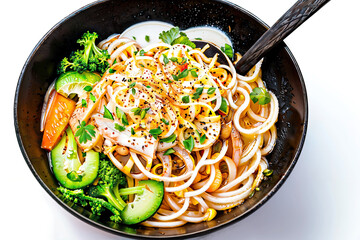 Noodles with vegetables : AI Generative, not upscale	