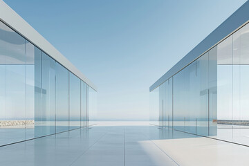 Fototapeta premium Empty hall of modern architectures，glass show room background. 