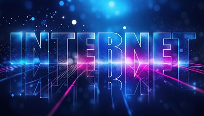Fototapeta premium Glowing 3D Internet Text with Lights
