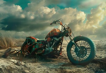 neglected motorbike in the field