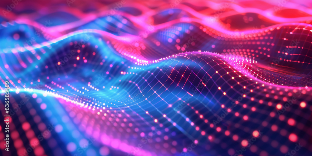 Poster abstract gradient background with neon light grid waves, futuristic wallpaper. big data technology c