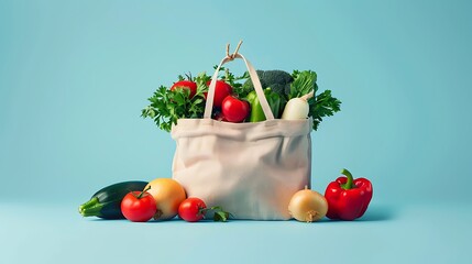 Vegetables in a bag isolated on a blue background