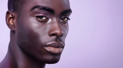 Handsome Black Man s Face for Decorative Skincare Advertising on Lavender Background