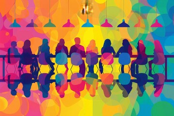 Simplified vector illustration of a business meeting on gender diversity and LGBTQ+ rights, highlighting the importance of inclusivity and equal rights with clean lines and bold colors