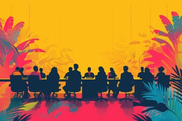 Obraz premium Simplified vector illustration of a business meeting on gender diversity and LGBTQ+ rights, highlighting the importance of inclusivity and equal rights with clean lines and bold colors