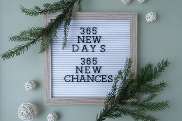 Motivational saying 365 NEW DAYS 365 NEW CHANCES. New year goals setting concept. Strategy for self...