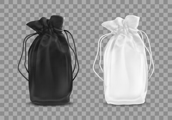 Blank drawstring polyester tote bag. Vector realistic illustration