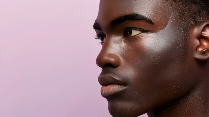 Handsome African Man s Face in Professional Cosmetic Advertising Concept on Lilac Background