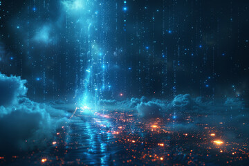 Digital background for tech, AI, neural networks, data, audio, graphics