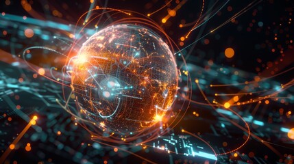 Obraz premium Digital Universe Futuristic Sphere Glowing with Data Lines and Particles