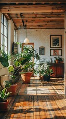 A modern loft room with a rustic touch
