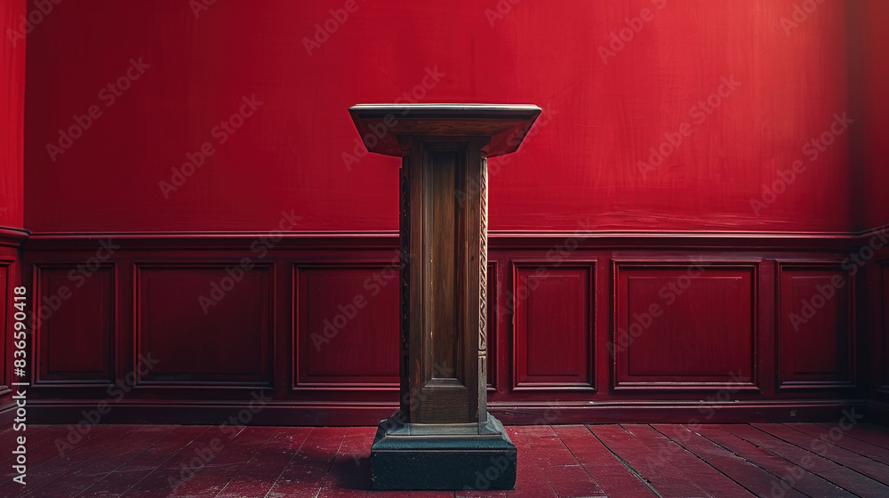Wall mural A modern lectern on a solid maroon background, - Wall murals