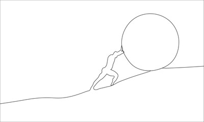 Continuous with one line. One line of  Businessman Pushing Earth Globe up to hill. 