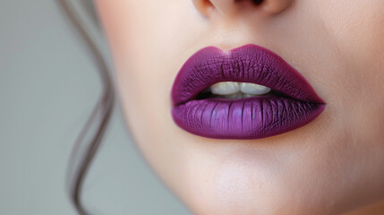 Naklejka premium Purple lipstick that shines on the lips of a beautiful woman ,Generative AI,綺麗な女性の唇に輝く紫色の口紅 ,Generative AI