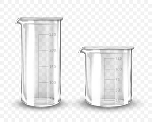 Clean empty laboratory glassware on transparent background. Vector realistic illustration