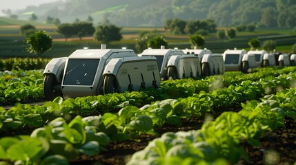 agricultural robot machinery harvesting on the farm under a clear sky	
