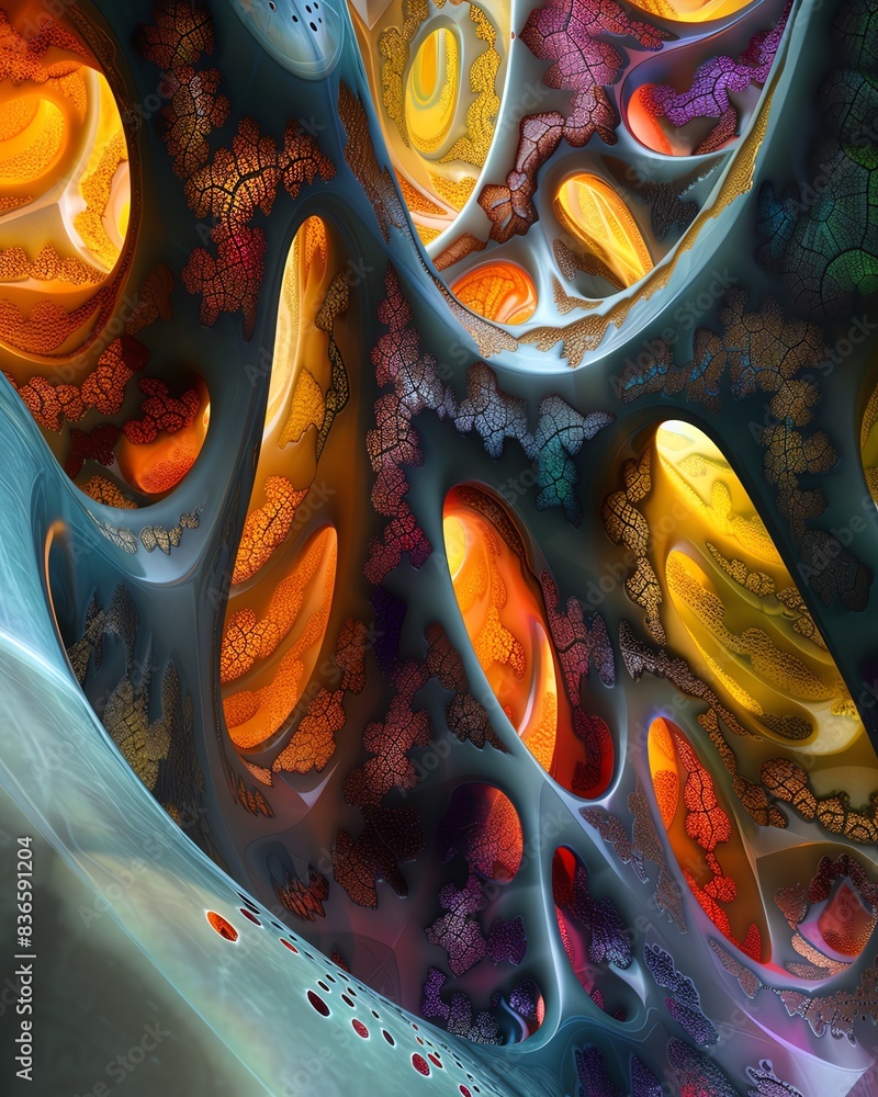 Poster abstract 3d background with fractal patterns and deep color contrasts
