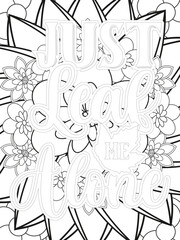 Fototapeta premium Fall Quotes Flower Coloring Page Beautiful black and white illustration for adult coloring book