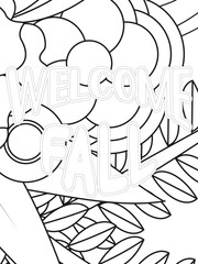 Fall Quotes Flower Coloring Page Beautiful black and white illustration for adult coloring book
