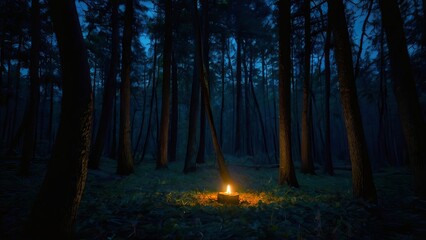forest with candle lights ai generated