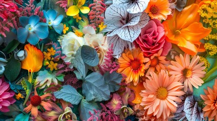 Fototapeta premium An assorted floral mosaic on a dark backdrop, featuring vibrant colors and varied textures.