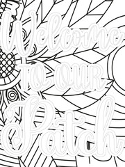 Fall Quotes Flower Coloring Page Beautiful black and white illustration for adult coloring book